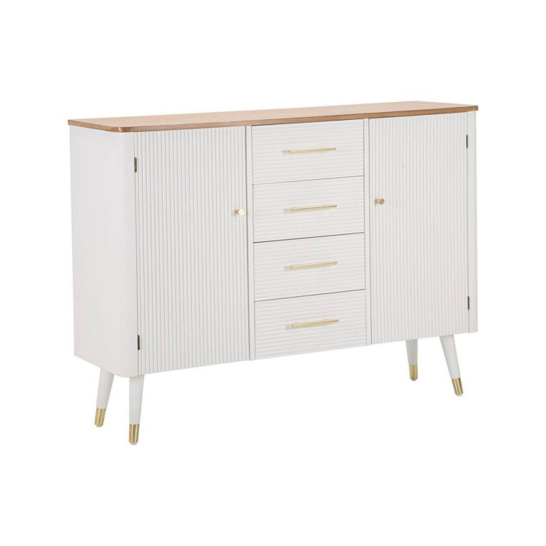 Credenza Clement, Buffet da soggiorno, Madia da salotto, Dispensa da cucina, 117x37 h90 cm, Bianco e Marrone