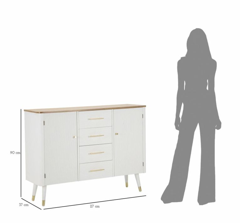 Credenza Clement, Buffet da soggiorno, Madia da salotto, Dispensa da cucina, 117x37 h90 cm, Bianco e Marrone