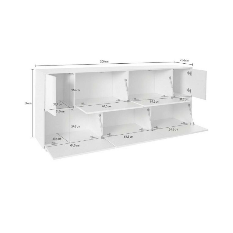 Credenza Clinoumite, cm 200x41h86, Antracite lucido