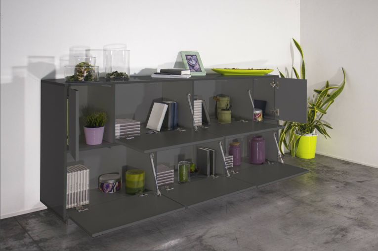 Credenza Clinoumite, cm 200x41h86, Antracite lucido