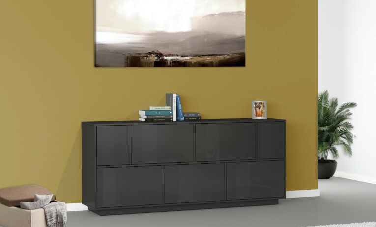 Credenza Clinoumite, cm 200x41h86, Antracite lucido