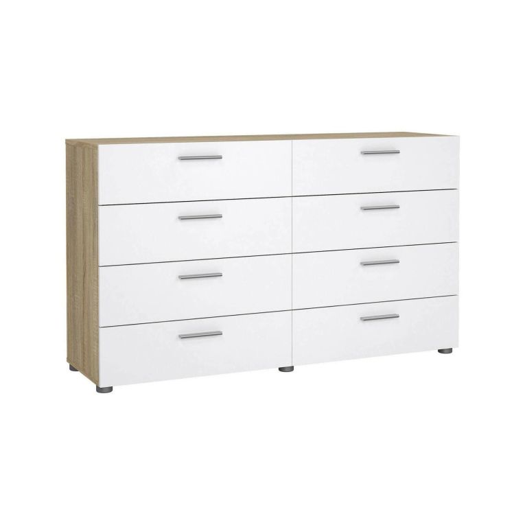 Credenza Cosette, Buffet da soggiorno, Madia da salotto, Dispensa da cucina, 140x40 h83 cm, Quercia e Bianco