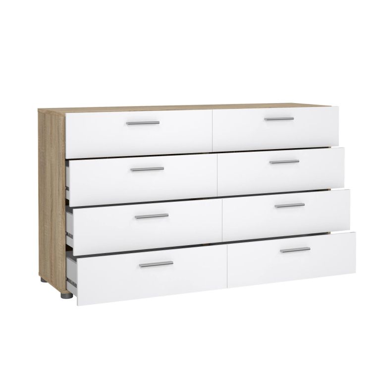 Credenza Cosette, Buffet da soggiorno, Madia da salotto, Dispensa da cucina, 140x40 h83 cm, Quercia e Bianco
