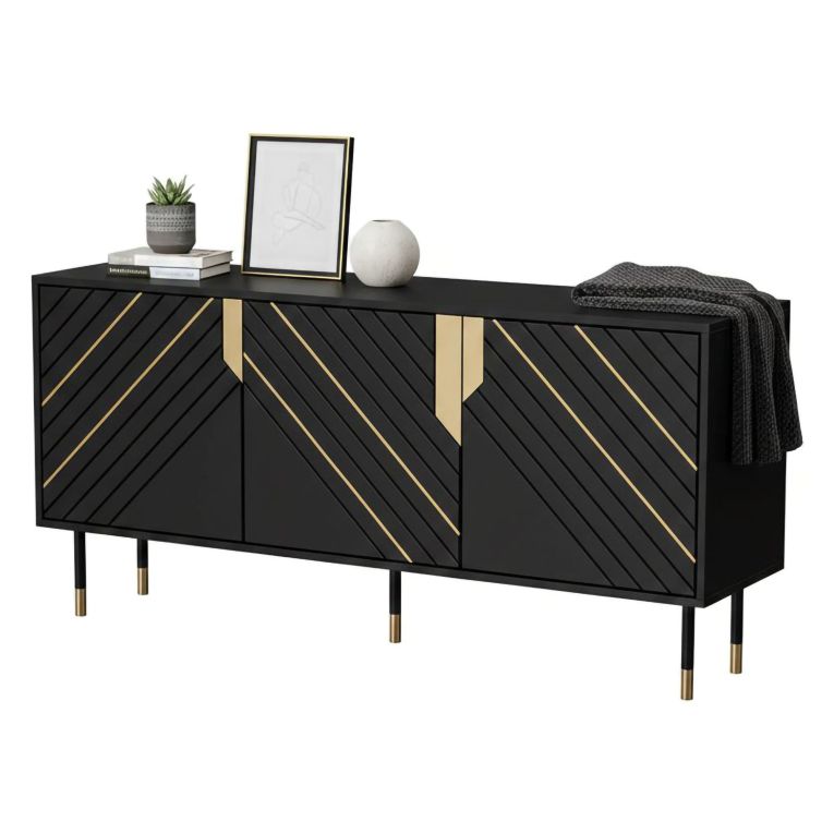 Credenza Cossogno, 154x40 h72 cm, Nero e Oro