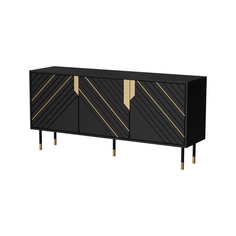 Credenza Cossogno, 154x40 h72 cm, Nero e Oro