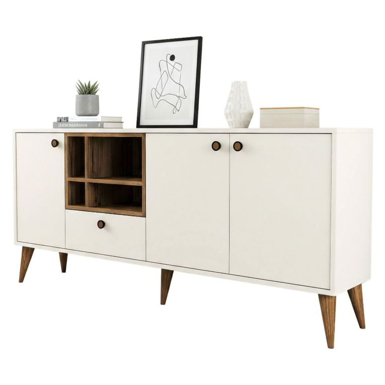 Credenza crema 180x35x81h cm 3 ante e 1 cassetto - Lucertola