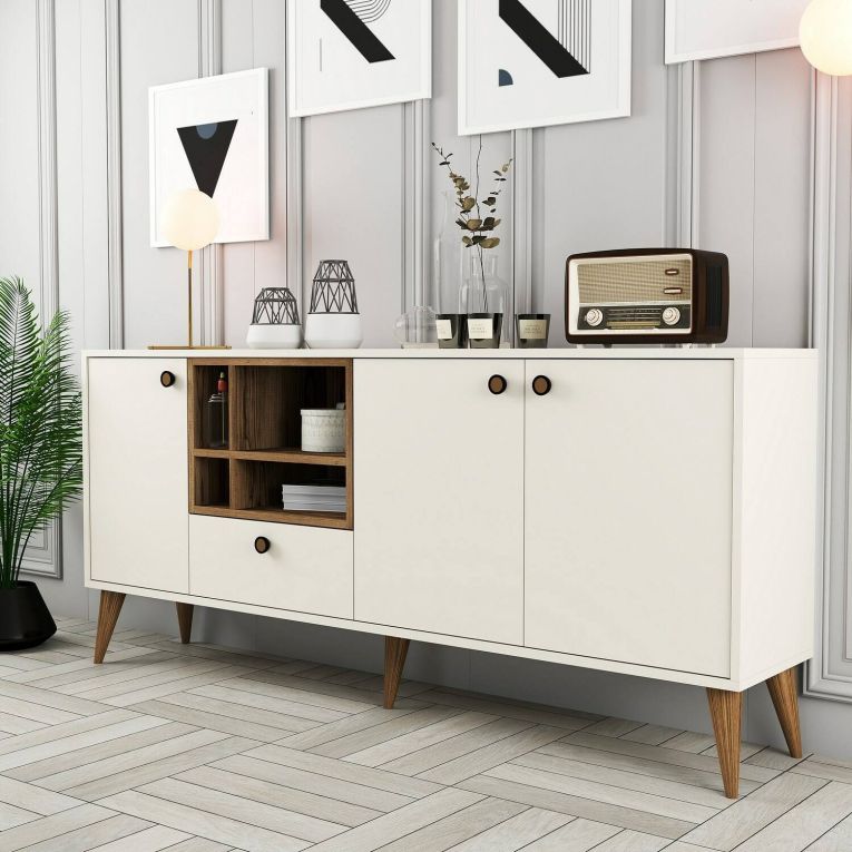 Credenza crema 180x35x81h cm 3 ante e 1 cassetto - Lucertola