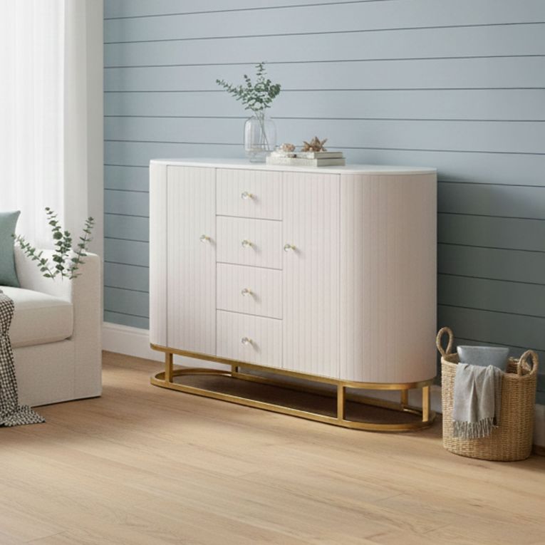 Credenza crema e bianca 120x40x85h cm 2 ante e 4 cassetti - Lodovico
