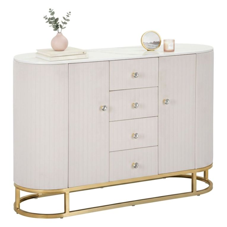 Credenza crema e bianca 120x40x85h cm 2 ante e 4 cassetti - Lodovico