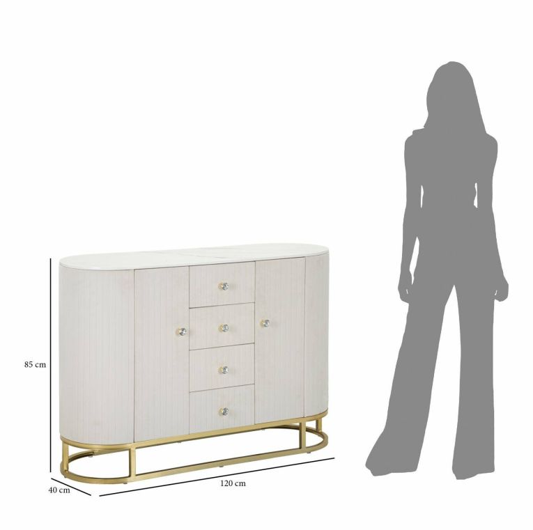 Credenza crema e bianca 120x40x85h cm 2 ante e 4 cassetti - Lodovico