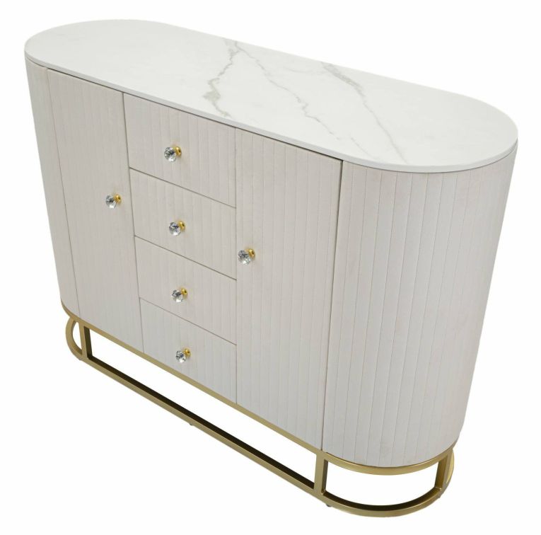 Credenza crema e bianca 120x40x85h cm 2 ante e 4 cassetti - Lodovico
