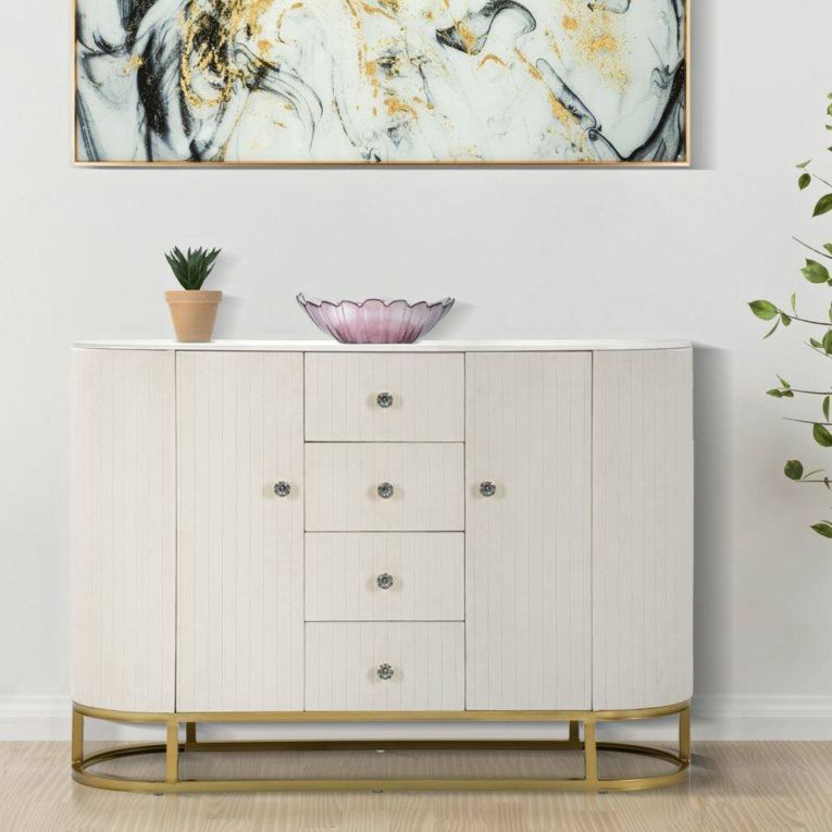 Credenza crema e bianca 120x40x85h cm 2 ante e 4 cassetti - Lodovico