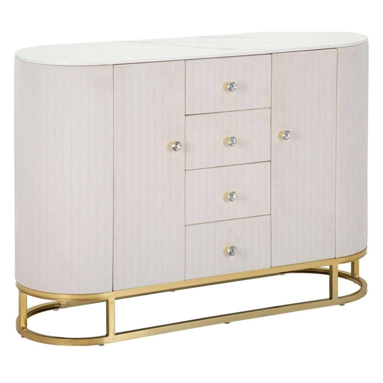Credenza crema e bianca 120x40x85h cm 2 ante e 4 cassetti - Lodovico