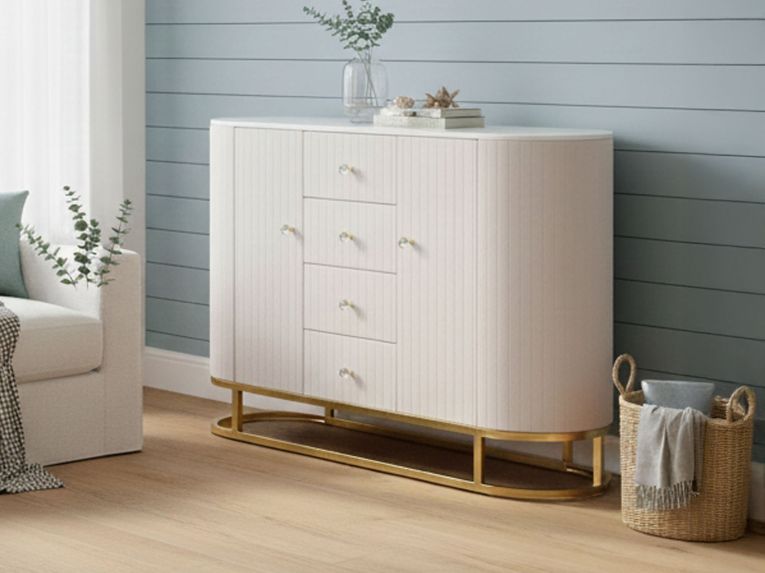 Credenza crema e bianca 120x40x85h cm 2 ante e 4 cassetti - Lodovico