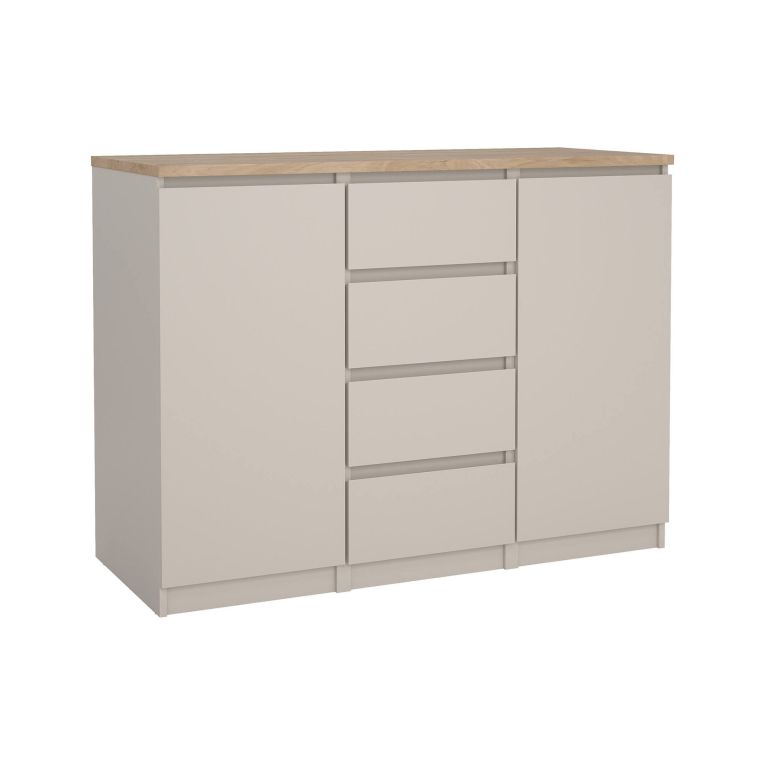 Credenza Crodo, buffet da soggiorno con 2 ante e 4 cassetti, madia da salotto e dispensa da cucina, 121x50 h91 cm, Beige