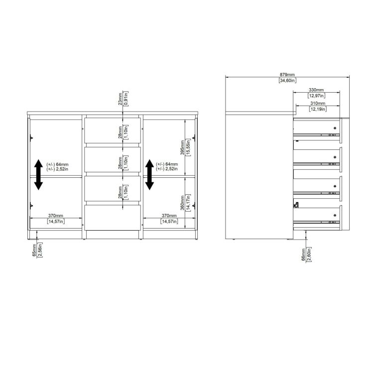 Credenza Crodo, buffet da soggiorno con 2 ante e 4 cassetti, madia da salotto e dispensa da cucina, 121x50 h91 cm, Beige