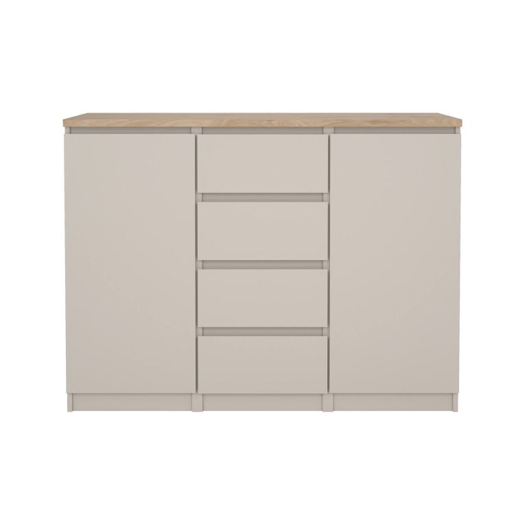 Credenza Crodo, buffet da soggiorno con 2 ante e 4 cassetti, madia da salotto e dispensa da cucina, 121x50 h91 cm, Beige