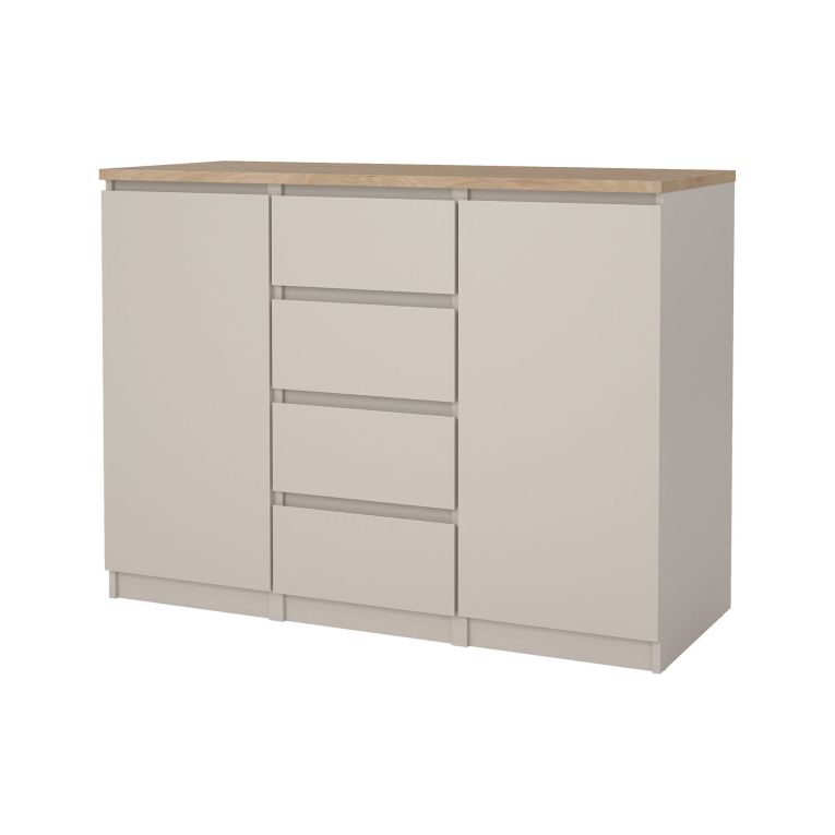 Credenza Crodo, buffet da soggiorno con 2 ante e 4 cassetti, madia da salotto e dispensa da cucina, 121x50 h91 cm, Beige