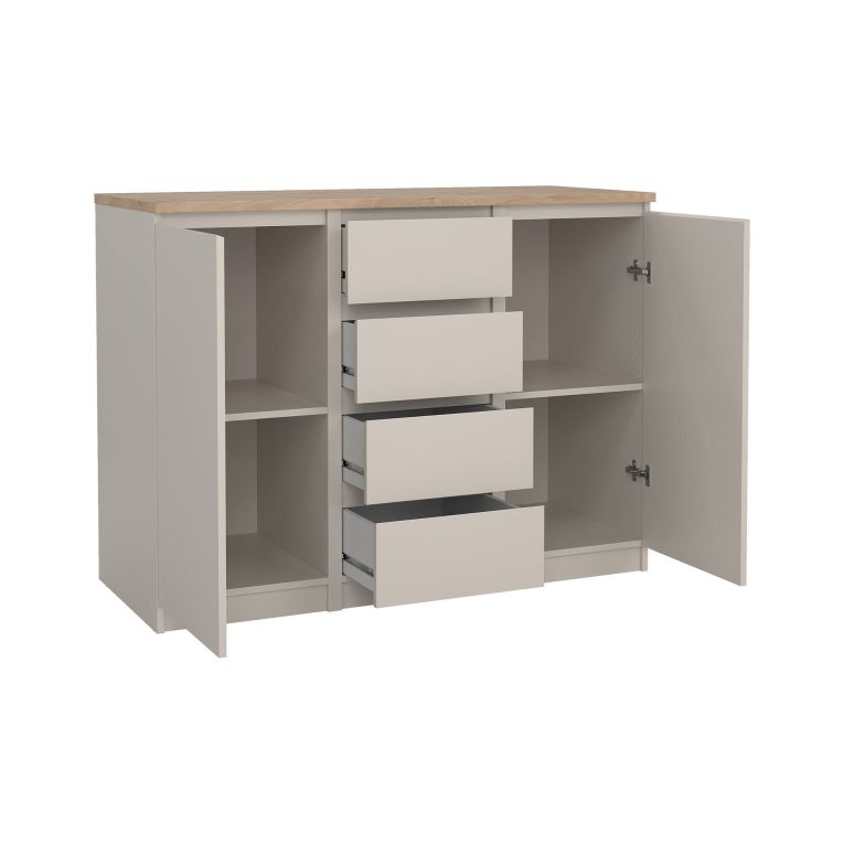 Credenza Crodo, buffet da soggiorno con 2 ante e 4 cassetti, madia da salotto e dispensa da cucina, 121x50 h91 cm, Beige