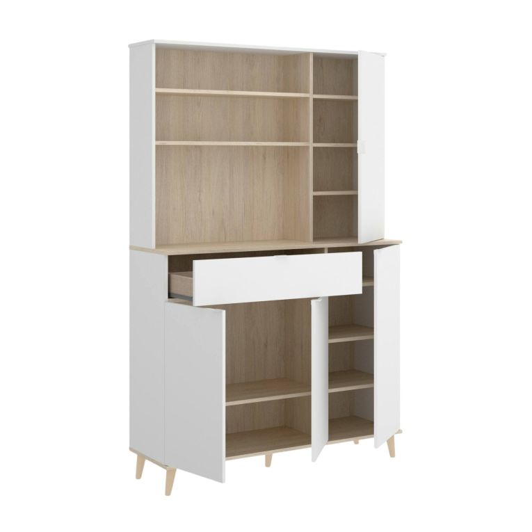 Credenza cucina bianca e rovere 120x40x191h cm 4 ante e 1 cassetto - Aeris
