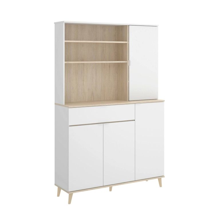 Credenza cucina bianca e rovere 120x40x191h cm 4 ante e 1 cassetto - Aeris