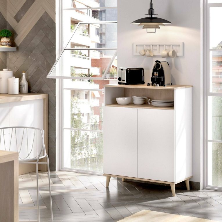 Credenza cucina bianca e rovere 80x40x102h cm 2 ante - Altai