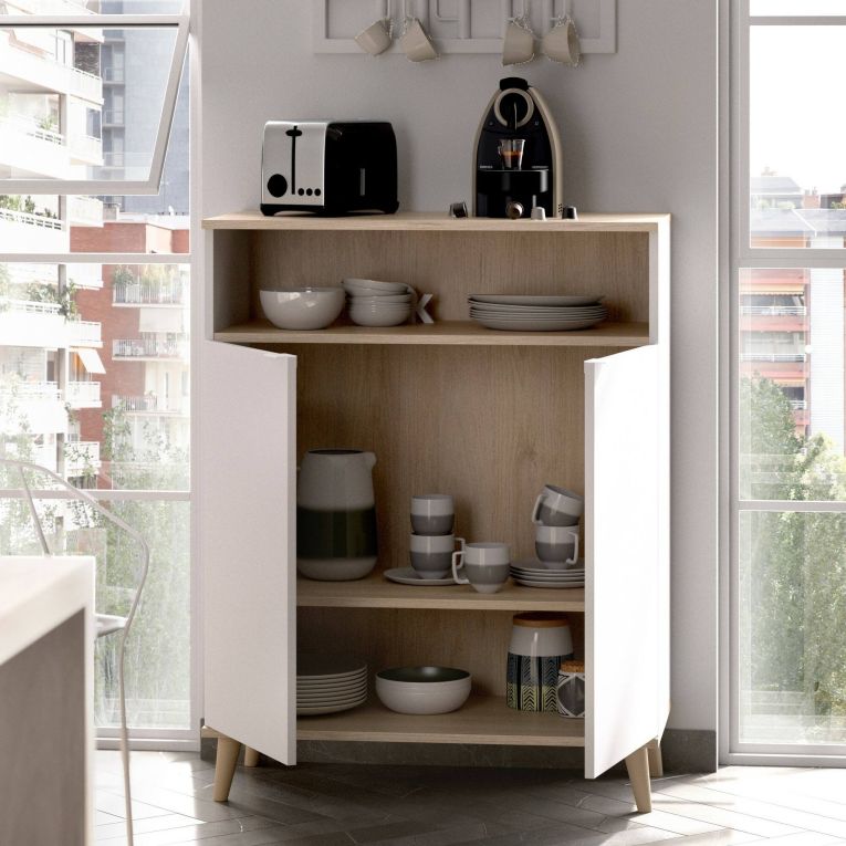 Credenza cucina bianca e rovere 80x40x102h cm 2 ante - Altai