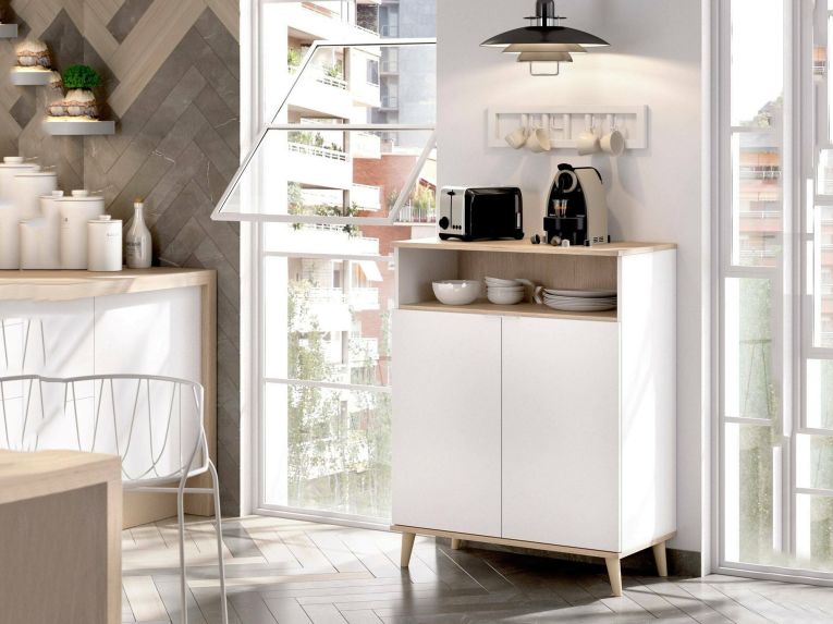 Credenza cucina bianca e rovere 80x40x102h cm 2 ante - Altai