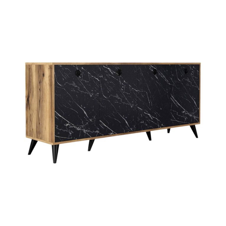 Credenza Dagon, Buffet da soggiorno, Madia da salotto, Dispensa da cucina, 180x45 h80 cm, Noce e Grigio