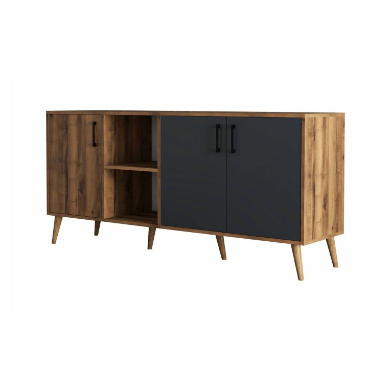 Credenza Daphnis, Buffet da soggiorno, Madia da salotto, Dispensa da cucina, 180x45 h80 cm, Noce e Antracite