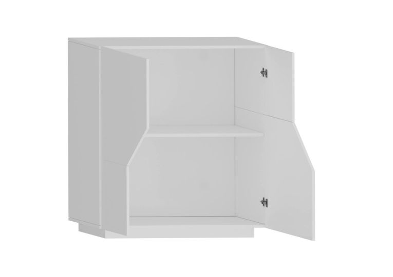 Credenza Domenico, Madia da cucina a 2 ante geometriche, Buffet da soggiorno, Madia da cucina, 100% Made in Italy, cm 79x43h86, Bianco lucido