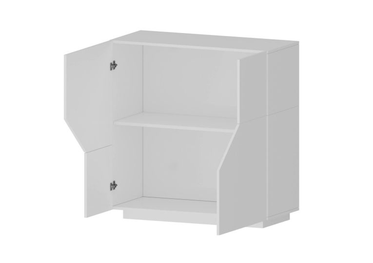 Credenza Domenico, Madia da cucina a 2 ante geometriche, Buffet da soggiorno, Madia da cucina, 100% Made in Italy, cm 79x43h86, Bianco lucido