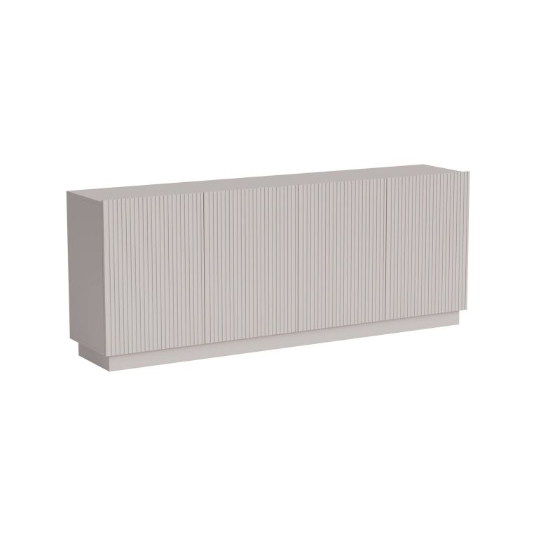 Credenza Elvas, Madia da salotto con quattro ante battenti, Design con effetto cannettato, 150x40 h78 cm, Beige