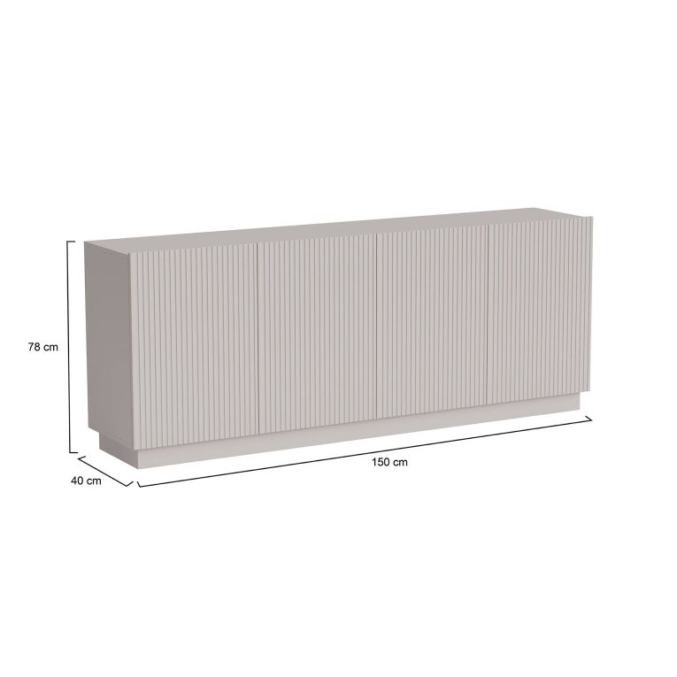 Credenza Elvas, Madia da salotto con quattro ante battenti, Design con effetto cannettato, 150x40 h78 cm, Beige