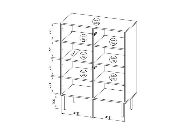 Credenza Esmoriz, Madia da salotto con due ante battenti, Rialzato da terra, 118x40 h89 cm, Noce