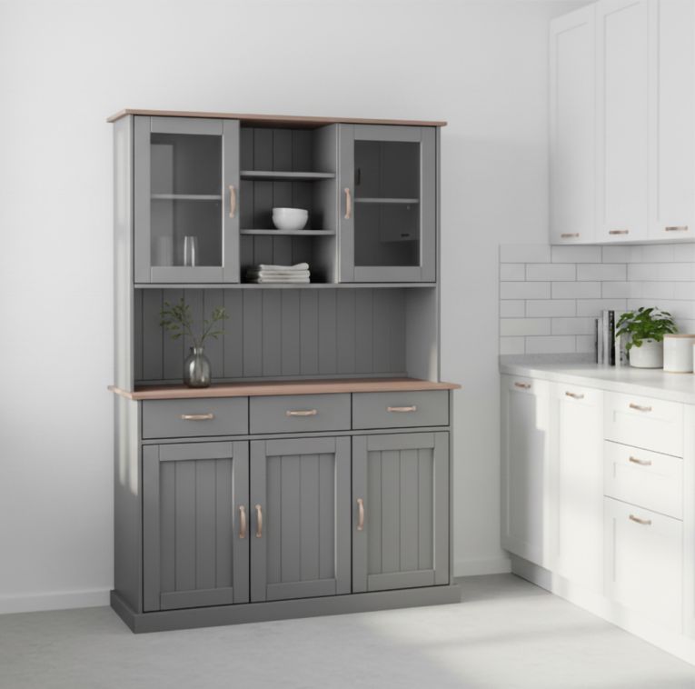 Credenza Flensburg, Buffet da soggiorno, Madia da salotto, Dispensa da cucina, 131x45 h191 cm, Grigio