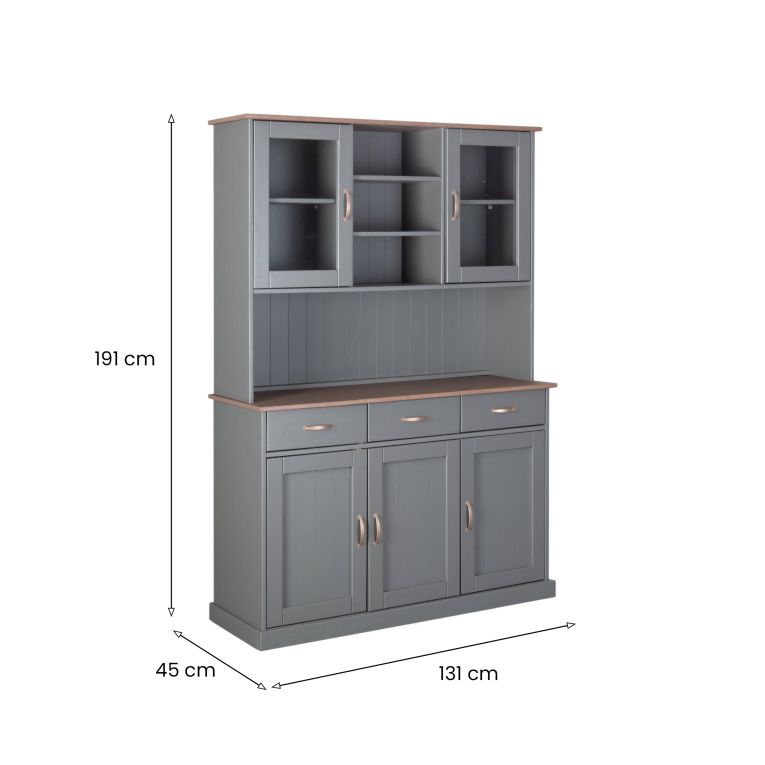 Credenza Flensburg, Buffet da soggiorno, Madia da salotto, Dispensa da cucina, 131x45 h191 cm, Grigio