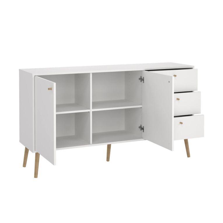 Credenza Florence, Buffet da soggiorno, Madia da salotto, Dispensa da cucina, 39x147 h82 cm, Bianco