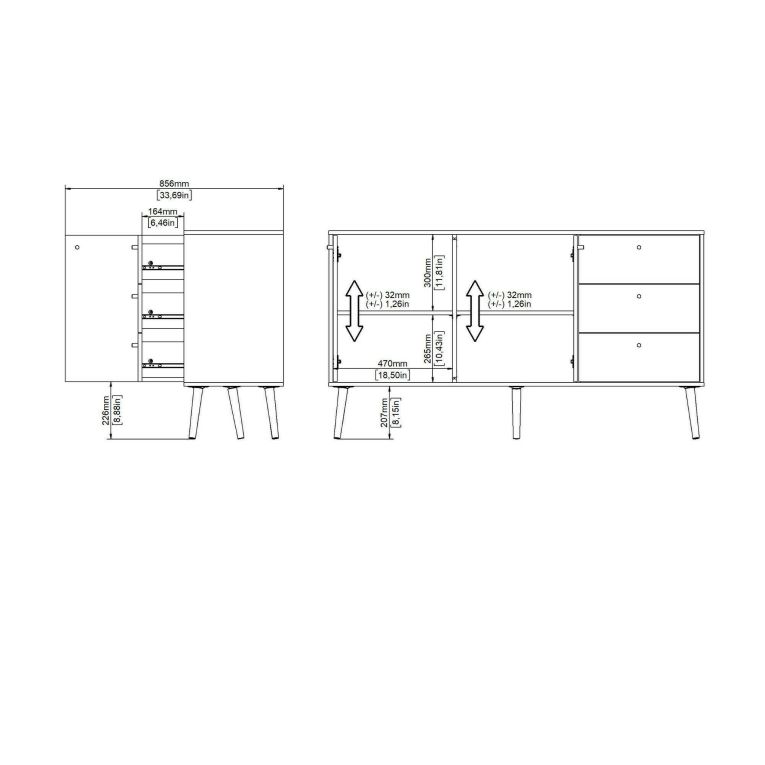 Credenza Florence, Buffet da soggiorno, Madia da salotto, Dispensa da cucina, 39x147 h82 cm, Grigio