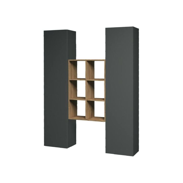 Credenza Franco, Set da soggiorno a 2 ante e ripiani, Buffet da soggiorno, Madia da cucina, 100% Made in Italy, cm 140x30h180, Antracite e Acero
