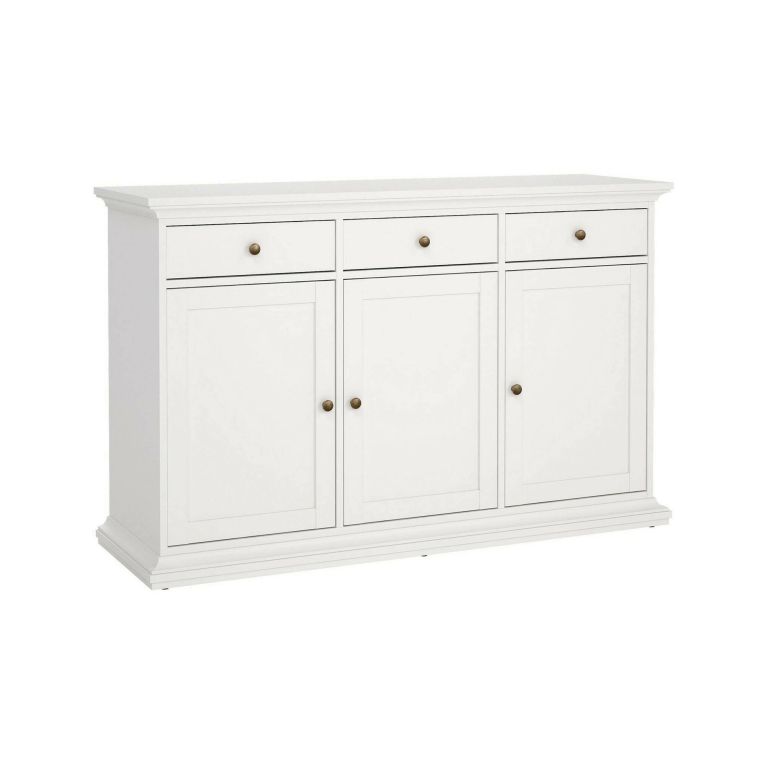 Credenza Frederique, Buffet da soggiorno, Madia da salotto, Dispensa da cucina, 144x46 h92 cm, Bianco