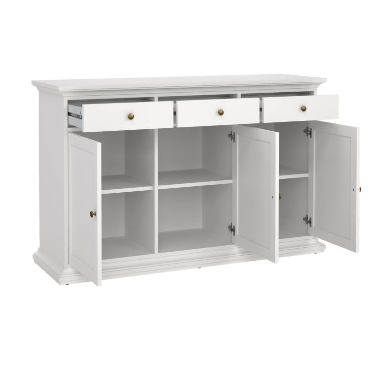 Credenza Frederique, Buffet da soggiorno, Madia da salotto, Dispensa da cucina, 144x46 h92 cm, Bianco