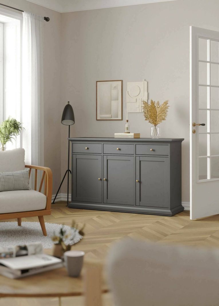 Credenza Frederique, Buffet da soggiorno, Madia da salotto, Dispensa da cucina, 46x144 h92 cm, Grigio