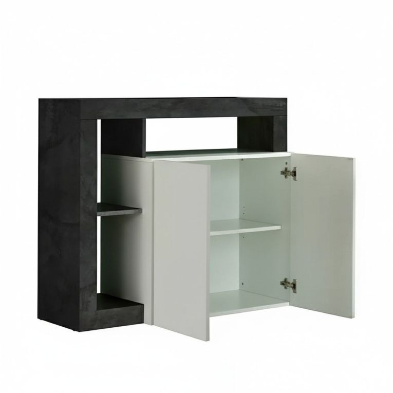 Credenza Ganna, Buffet da soggiorno, Madia da salotto, Dispensa da cucina, Made in Italy, 108x42 h93 cm, Bianco lucido e Ardesia