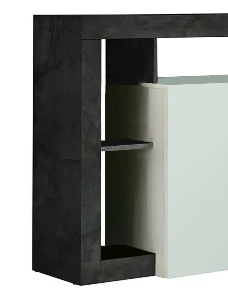 Credenza Ganna, Buffet da soggiorno, Madia da salotto, Dispensa da cucina, Made in Italy, 108x42 h93 cm, Bianco lucido e Ardesia
