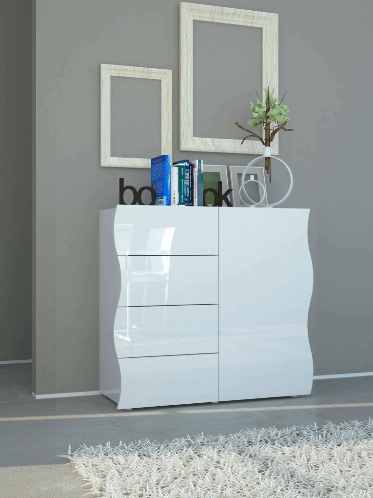 Credenza Giuseppe, Madia da cucina a 4 ante e 1 cassetto, Buffet da soggiorno, 100% Made in Italy, cm 90x40h81, Bianco lucido