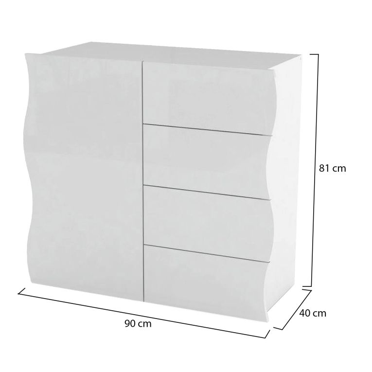 Credenza Giuseppe, Madia da cucina a 4 ante e 1 cassetto, Buffet da soggiorno, 100% Made in Italy, cm 90x40h81, Bianco lucido