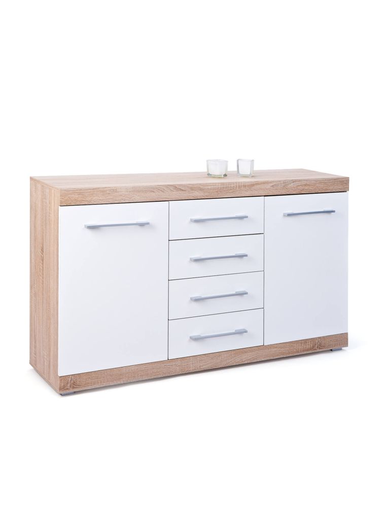 Credenza Gottingen, Buffet da soggiorno, Madia da salotto, Dispensa da cucina, 155x40 h87 cm, Bianco