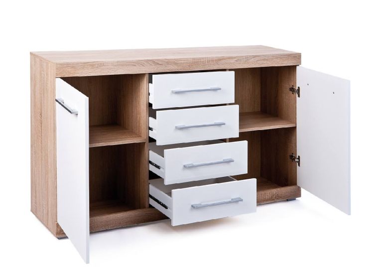Credenza Gottingen, Buffet da soggiorno, Madia da salotto, Dispensa da cucina, 155x40 h87 cm, Bianco