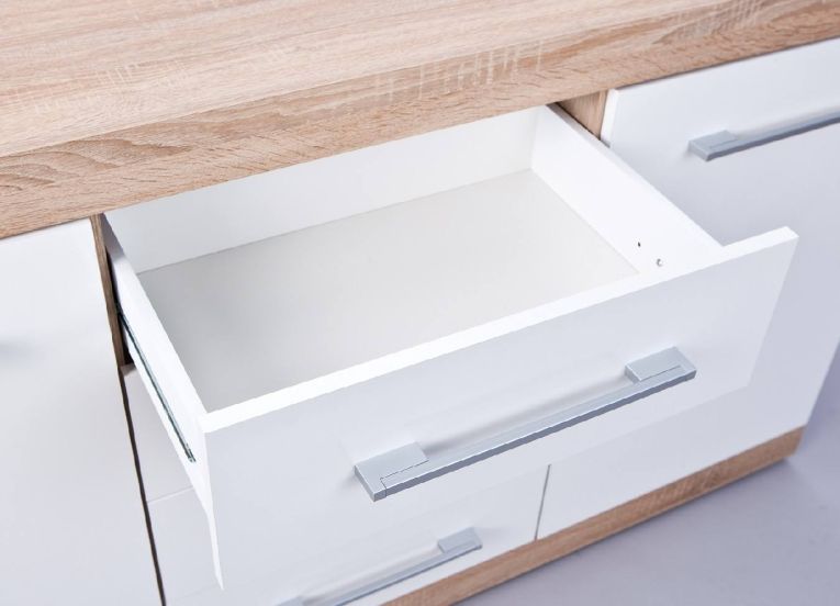 Credenza Gottingen, Buffet da soggiorno, Madia da salotto, Dispensa da cucina, 155x40 h87 cm, Bianco